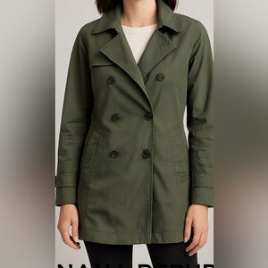 🫶 Banana Republic Petite XS Olive Green Double-Breasted Trench Coat